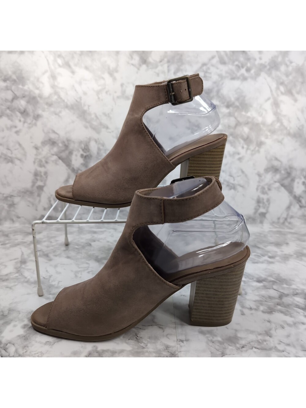 Renee Peep Toe Heeled Booties in Taupe in size 9
